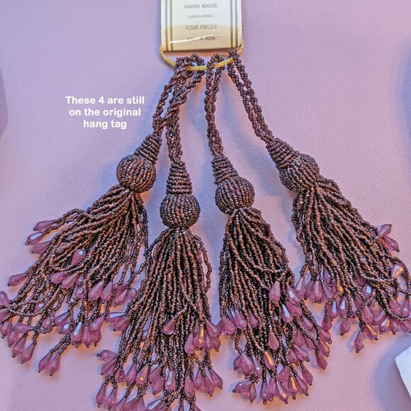 Set of 6 purple lushly beaded VTG napkin rings, Hand Made in India, 8" length - Picture 13 of 15